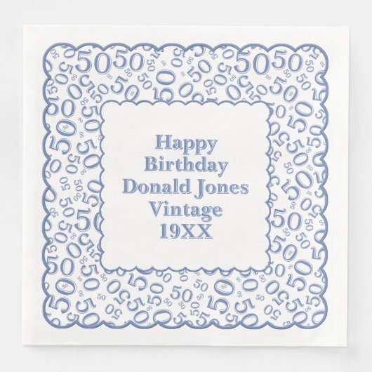 50th Birthday Number Pattern Scallops Blue/White (正面)