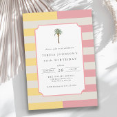 50th Birthday Palm Beach Pastel Stripe Tropical 招待状