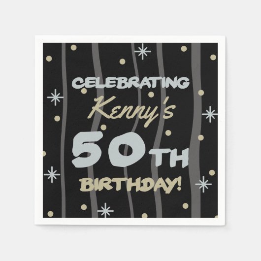50th Birthday Partyお名前の追加 スタンダードカクテルナプキン (正面)