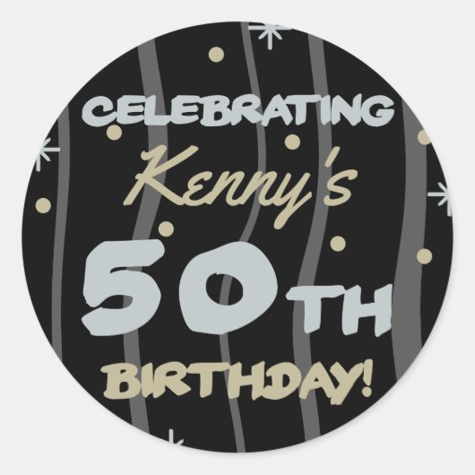 50th Birthday Partyお名前の追加 ラウンドシール (正面)
