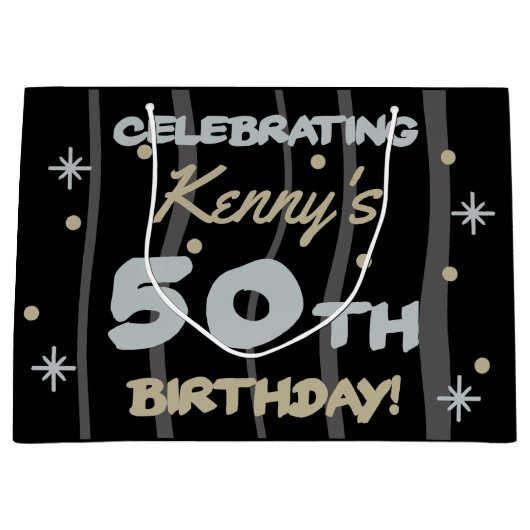50th Birthday Partyお名前の追加 ラージペーパーバッグ (正面)