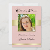 50th Birthday Partyバラ金ゴールドフォト招待状 招待状 (正面)