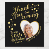 50th Birthday Partyフォトブラック&金ゴールドありがとう ワインラベル (シングルラベル)