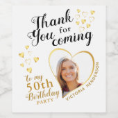50th Birthday Partyフォトホワイトと金ゴールドありがとう ワインラベル (シングルラベル)