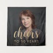 50th Birthday Partyフォト金ゴールドスクリプト応援 タペストリー (正面)