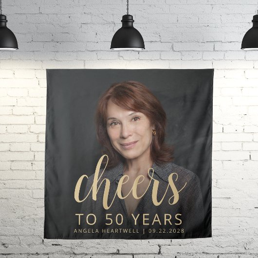 50th Birthday Partyフォト金ゴールドスクリプト応援 タペストリー