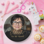 50th Birthday Partyフォト金ゴールドスクリプト応援 ペーパープレート (パーティー)