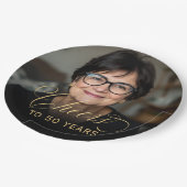 50th Birthday Partyフォト金ゴールドスクリプト応援 ペーパープレート (アングル)