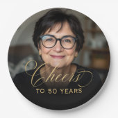 50th Birthday Partyフォト金ゴールドスクリプト応援 ペーパープレート (正面)