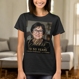 50th Birthday Partyフォト金ゴールドスクリプト応援 Tシャツ