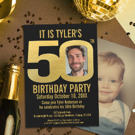 50th Birthday partyブラック金ゴールド写真 招待状