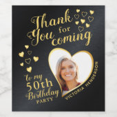 50th Birthday Partyブラック&金ゴールド写真ありがとう ワインラベル (シングルラベル)