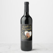 50th Birthday Partyブラック&金ゴールド写真ありがとう ワインラベル (正面)