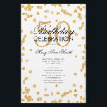 50th Birthday Partyプログラム金ゴールドグリッター（メニュー付き） チラシ<br><div class="desc">"エレガントBirthday Party Program"金ゴールドとホワイトのグリッター紙吹雪と文字付きカスタムデザイン。</div>