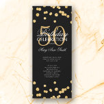 50th Birthday Partyプログラム金ゴールドグリッター（メニュー付き） 招待状<br><div class="desc">"バースデーパエレガントーティプログラム"金ゴールドとブラックのグリッター紙吹雪とデザイン文字付きカスタム。</div>