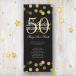 50th Birthday Partyプログラム金ゴールド紙吹雪（メニュー付き） 招待状<br><div class="desc">"バースデーパエレガントーティプログラム"金ゴールドとブラックのグリッター紙吹雪とデザイン文字付きカスタム。</div>