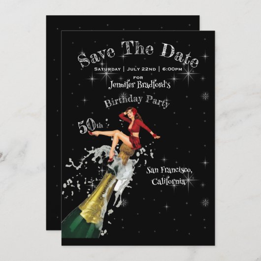 50th Birthday Party日付を保存 招待状 (正面/裏面)