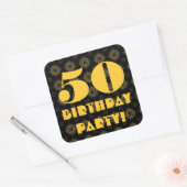 50th Birthday Party金ゴールドとブラックV016 スクエアシール (封筒)
