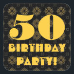 50th Birthday Party金ゴールドとブラックV016 スクエアシール<br><div class="desc">この金ゴールドとブラックのステッカーは、あなたの50歳の誕生日招待状をドレスアップするトレンディーの方法である！</div>