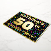 50th Birthday Party —おもしろい、スターカラフルズ・パターン 箔招待状 (回転した状態)