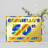 50th Birthday Party —おもしろい、レインボースペクトル「50」 箔招待状 (立ち正面)