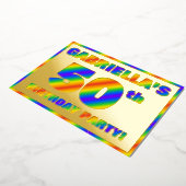 50th Birthday Party —おもしろい、レインボースペクトル「50」 箔招待状 (回転した状態)