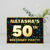 50th Birthday Party —おもしろい、音楽カラフル記号 箔招待状 (立ち正面)