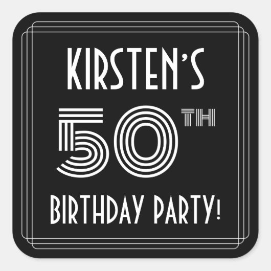 50th Birthday Party:アールデコスタイルと名前をカスタムする スクエアシール (正面)