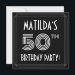 50th Birthday Party:アールデコスタイル(名前をカスタムする付) 招待状<br><div class="desc">この豪華な50度の誕生祝いカードデザインの正面には、名前をカスタムするファンシー、アートデコのルックインスパイアス「50th」、メッセージ「BIRTHDAY PARTY!」、そしてライン数々のを備え縁どる。前面の背景はデフォルトで黒に着色されているが、希望の色にカスタマイズ変更する場合ももしある。バックにはパーソナライズされた、日付、時刻、会場、その他の重要な情報など、イベントに関する詳細が含まれている。まスタイリッシュたパーソナライズされた、招待状の来賓や50歳の誕生日に開催されるパーティーの集まりに向けて、このような贅沢な招待状が使われるかもしれない。[～Z0000615]</div>