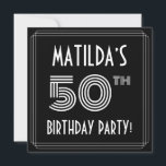50th Birthday Party:アールデコスタイル(名前をカスタムする付) 招待状<br><div class="desc">この豪華な50度の誕生祝いカードデザインの正面には、名前をカスタムするファンシー、アートデコのルックインスパイアス「50th」、メッセージ「BIRTHDAY PARTY!」、そしてライン数々のを備え縁どる。前面の背景はデフォルトで黒に着色されているが、希望の色にカスタマイズ変更する場合ももしある。バックにはパーソナライズされた、日付、時刻、会場、その他の重要な情報など、イベントに関する詳細が含まれている。まスタイリッシュたパーソナライズされた、招待状の来賓や50歳の誕生日に開催されるパーティーの集まりに向けて、このような贅沢な招待状が使われるかもしれない。[～Z0000615]</div>
