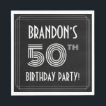 50th Birthday Party:アールデコスタイル 名前をカスタムする スタンダードランチョンナプキン<br><div class="desc">1920年代エレガント/1930年代のスタイル50歳の紙デザインインスパイアは、カスタマイズ可能な名前、複雑なデコのスタイルの数インスパイアの「50th」、メッセージの「BIRTHDAY PARTY!」、メッセージの線を含むを備えている。デフォルトでは黒い色の背景が付いているが、好カスタマイズみの色にも使えもしる。誕生日エレガントをテーマにした紙のナプキンは、50歳の誕生日を迎える人の誕生会で使わ祝れるかもしれない。[～Z0000616]</div>