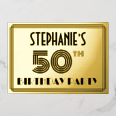 50th Birthday Party —アールデコスタイル「50」 & Name 箔招待状 (正面)