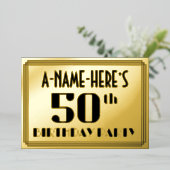 50th Birthday Party:アールデコ「50」と名前 箔招待状 (立ち正面)
