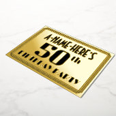 50th Birthday Party:アールデコ「50」と名前 箔招待状 (回転した状態)