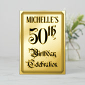 50th Birthday Party – スクリプエレガントト+名前をカスタムする 箔招待状 (立ち正面)