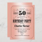 50th Birthday Party -バラ金ゴールド 招待状 (正面/裏面)