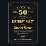 50th Birthday Party – ブラック金ゴールドホワイト 招待状<br><div class="desc">第50回バースデーパーティーへの招待。黒エレガント、金ゴールド、白レトロデザインと黒板パターンとスクリプトフォント。応援50年！メッセージもしの詳細なカスタマイズが必要。</div>