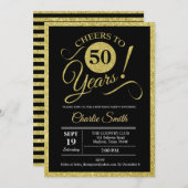 50th Birthday Party – ブラック金ゴールドANY AGE 招待状 (正面/裏面)