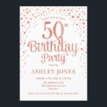 50th Birthday Party – ホワイト&バラ金ゴールド 招待状<br><div class="desc">第50回バースデーパーティーへの招待。白エレガント色、ピンク、グリッターのバラ金ゴールドのフェイクデザイン。スクリプトスタイリッシュのフォントと紙吹雪の機能。メッセージもしメッセージはカスタム年齢。</div>