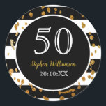 50th Birthday Party |白黒と金ゴールドグリッター ラウンドシール<br><div class="desc">50歳の誕生日パーティー白黒金ゴールドグリッターデザイン。黒クラシックと白のパーティーの素晴らしテーマのために作る次にグリッターのtouchを追加。大祝きな五つのスタイル。これは、テンプレート詳細を追加する準備ができているパーティー。一致する文房具やパーティー用品も店頭に並んでいる。</div>
