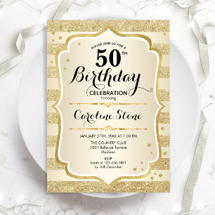 50th Birthday Party -金ゴールド招待状 招待状