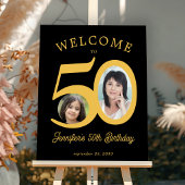 50th birthday party 2 photo black gold welcome ポスター