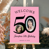 50th birthday party 2 photo black pink welcome ポスター
