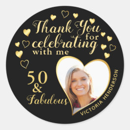 50th Birthday Party Black and Thank You ラウンドシール