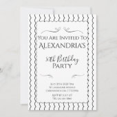 50th Birthday Party Black and White Wavy Lines 招待状 (正面)