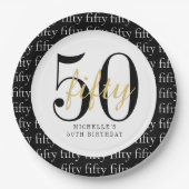 50th Birthday Party Black White Fifty ペーパープレート (正面)