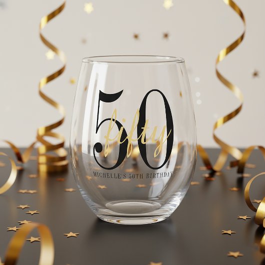 50th Birthday Party Celebration Minimalist  ステムなしワイングラス