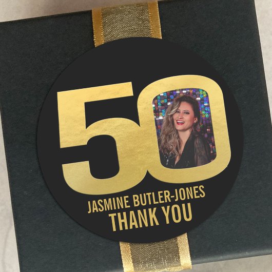 50th birthday party custom photo gold favor ラウンドシール