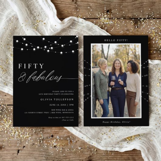 50th Birthday Party Fifty & Fabulous Modern 招待状