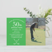 50th Birthday Party Golfer Green Par Golf Photo 招待状 (スタンド正面)